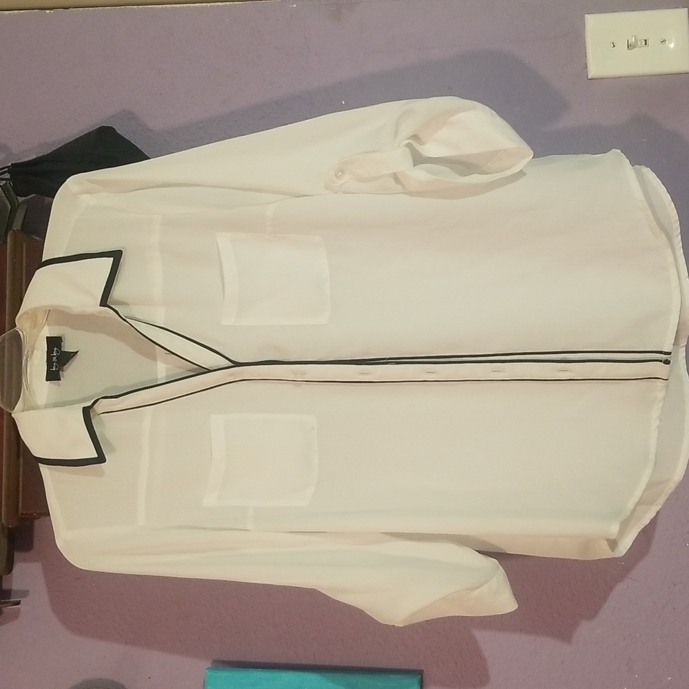 Beautiful dressy, see through, button up size Large shirt/blouse